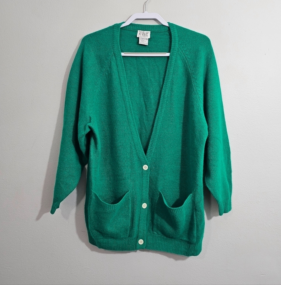 Vintage Fabe Solid Green Lambswool/Angora Blend Cardigan